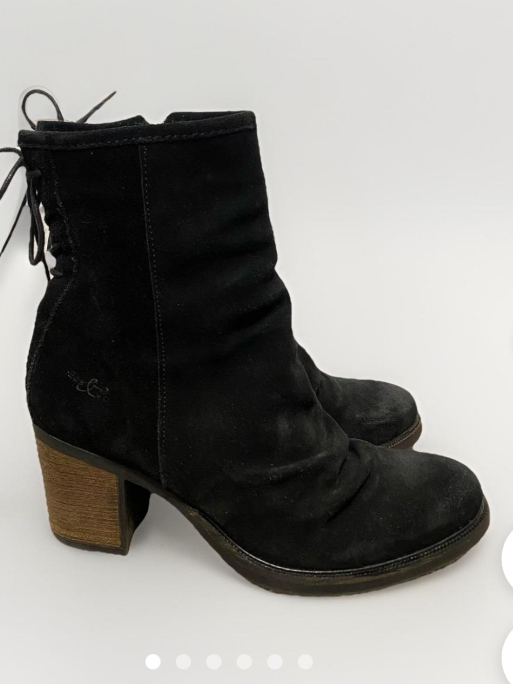 Bos. & Co. Black Suede Lace-Back Block Heel Ankle Boots waterproof EU41